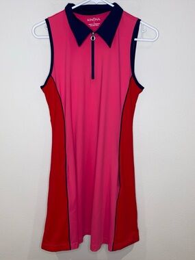 Kinona Athletic Dress Size S Preppy Golf Tennis Sleeveless Pink Red Navy Pockets